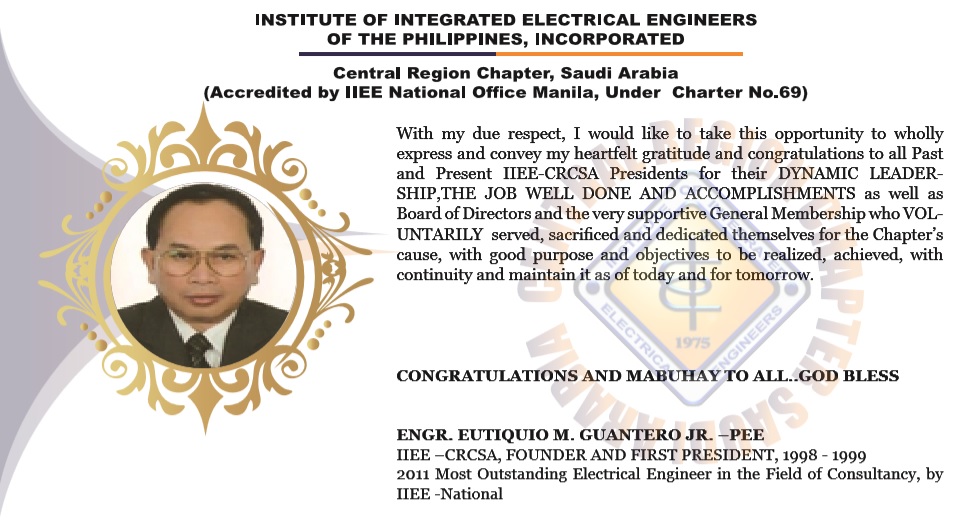 Farewell Message of Engr. Eutiquio M. Guantero Jr., PEE, IIEE CRCSA Founding President 1998-1999