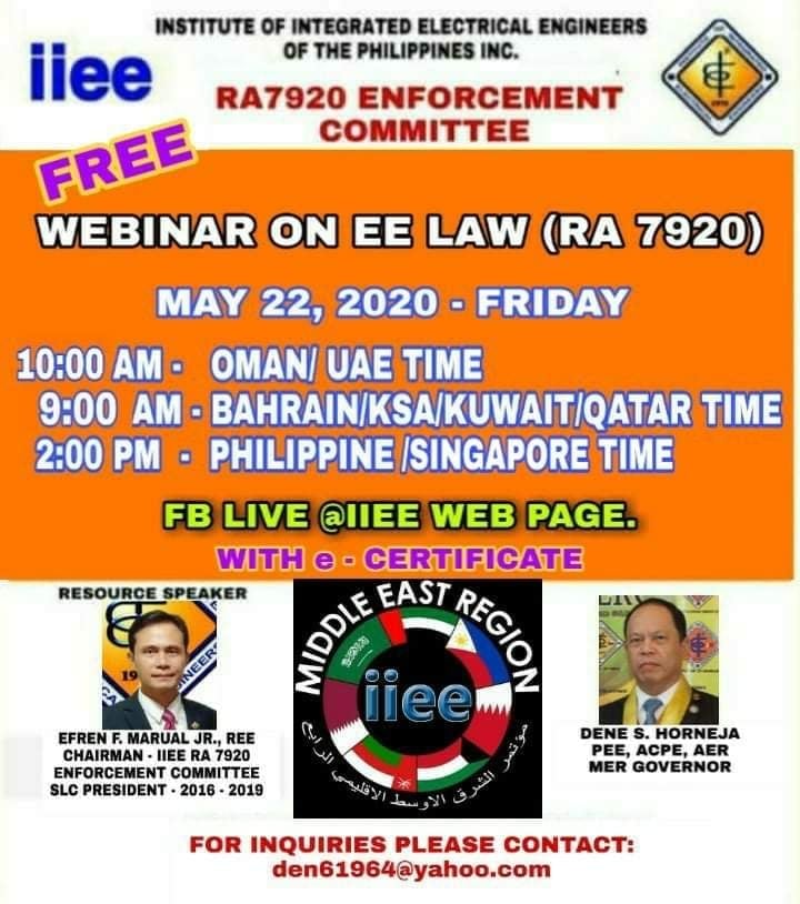 Webinar on New EE Law RA 7920 Electrical Personnel Compliance