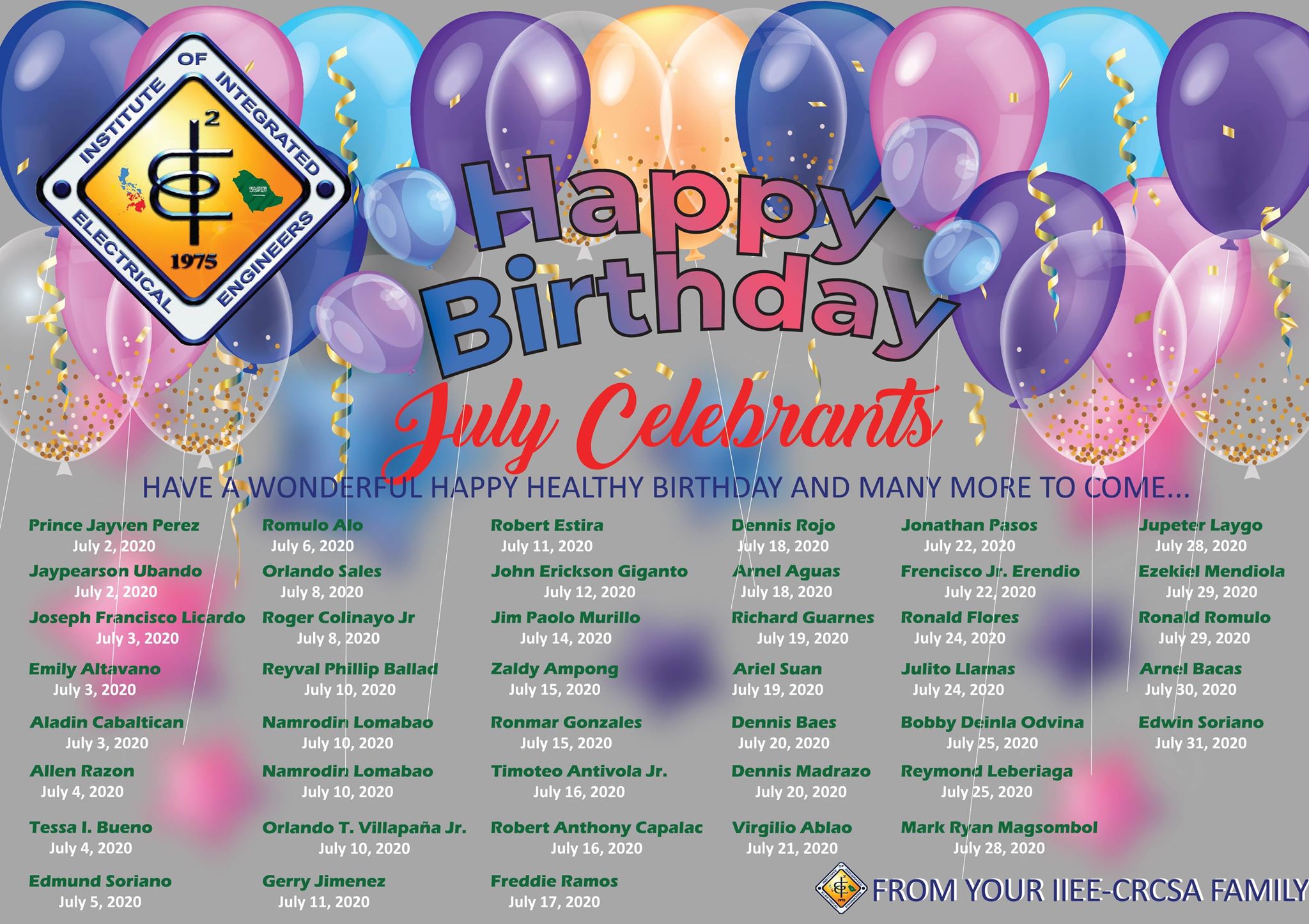 July IIEE-CRCSA Family Celebrants