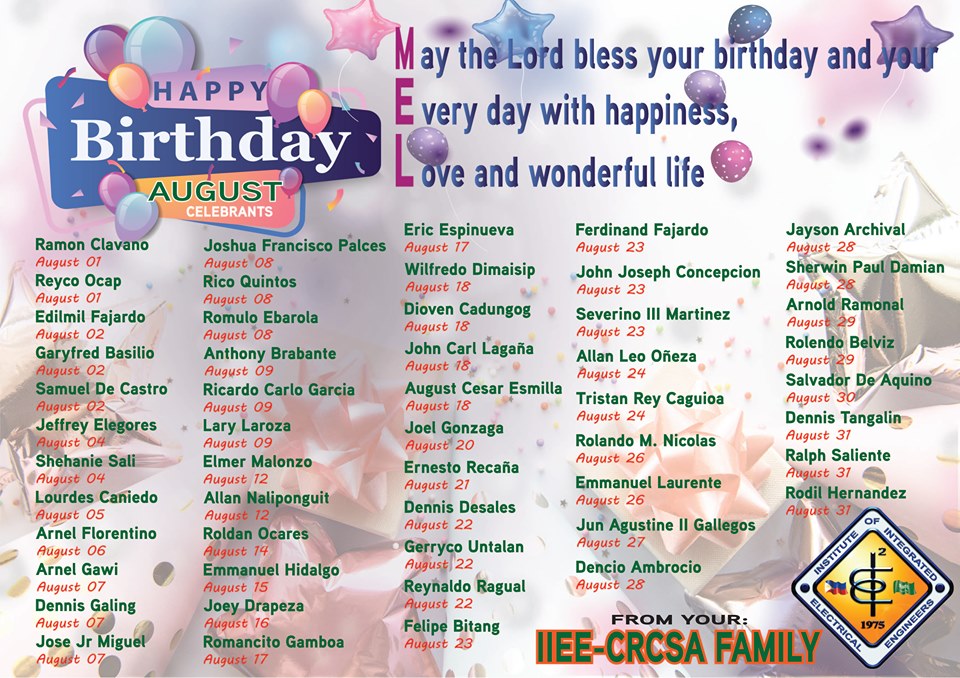 August 2020 IIEE-CRCSA Family Celebrants