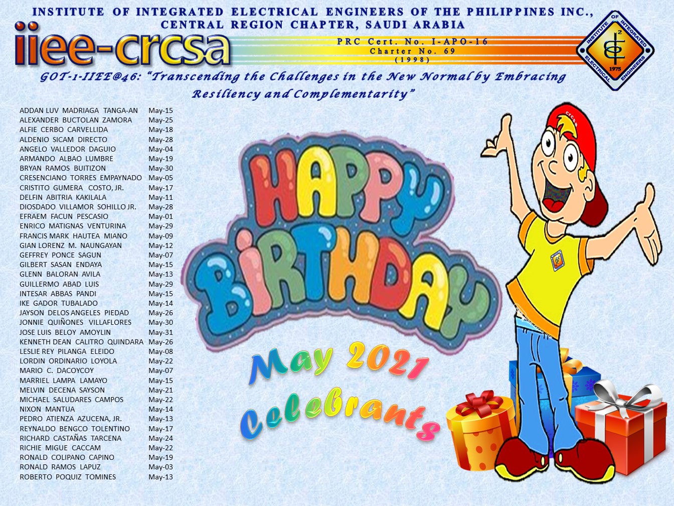 May 2021 IIEE-CRCSA Family Celebrants