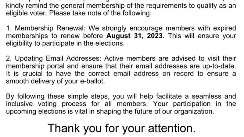 “ELECOM ANNOUNCEMENT” To the General Membership