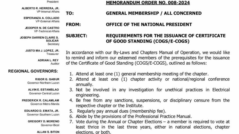 Issuance of Certificate of Good Standing (COGS/e-COGS)