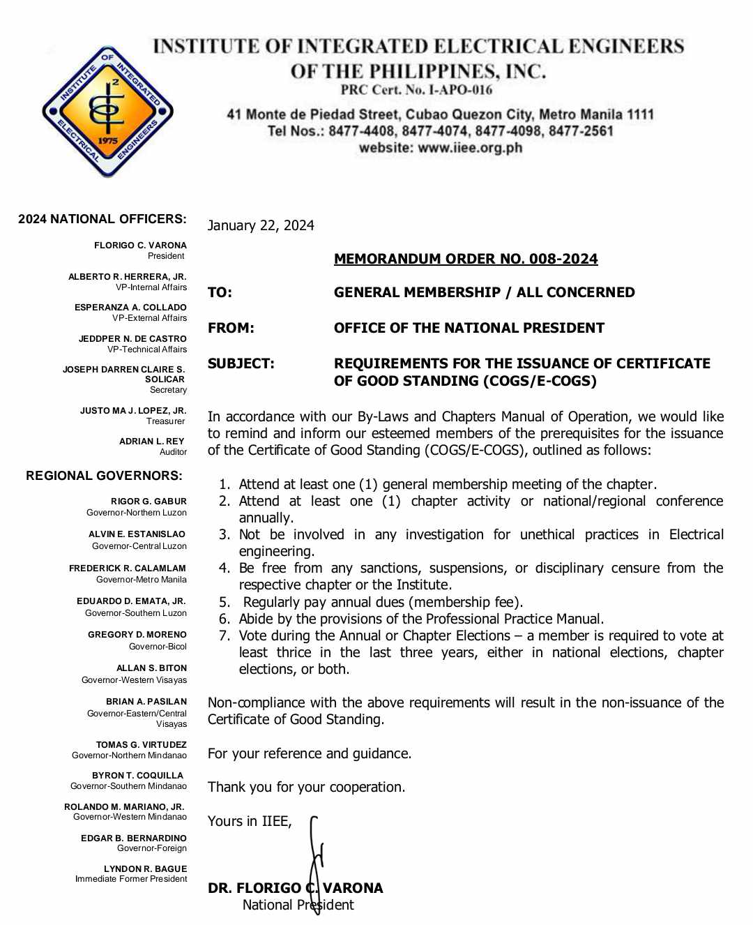 Issuance of Certificate of Good Standing (COGS/e-COGS)